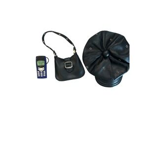 Build-A-Bear Black‎ Faux Leather Hat Purse and Blue Toy Phone Accessory Set